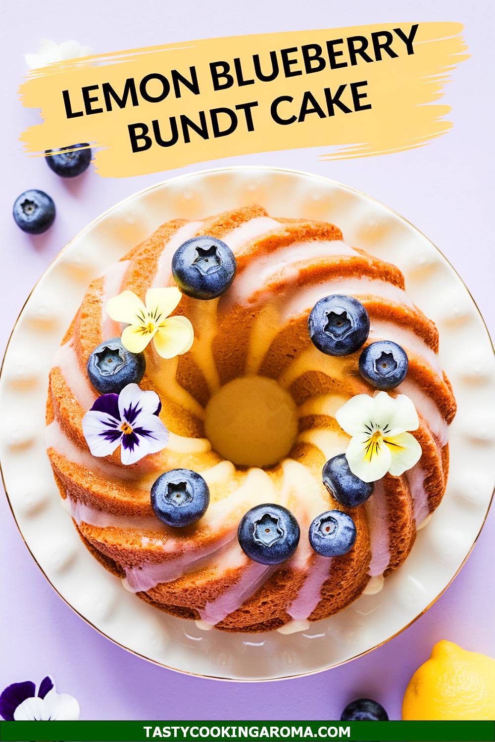 Lemon Blueberry Bundt Cake with Sugared Flowers