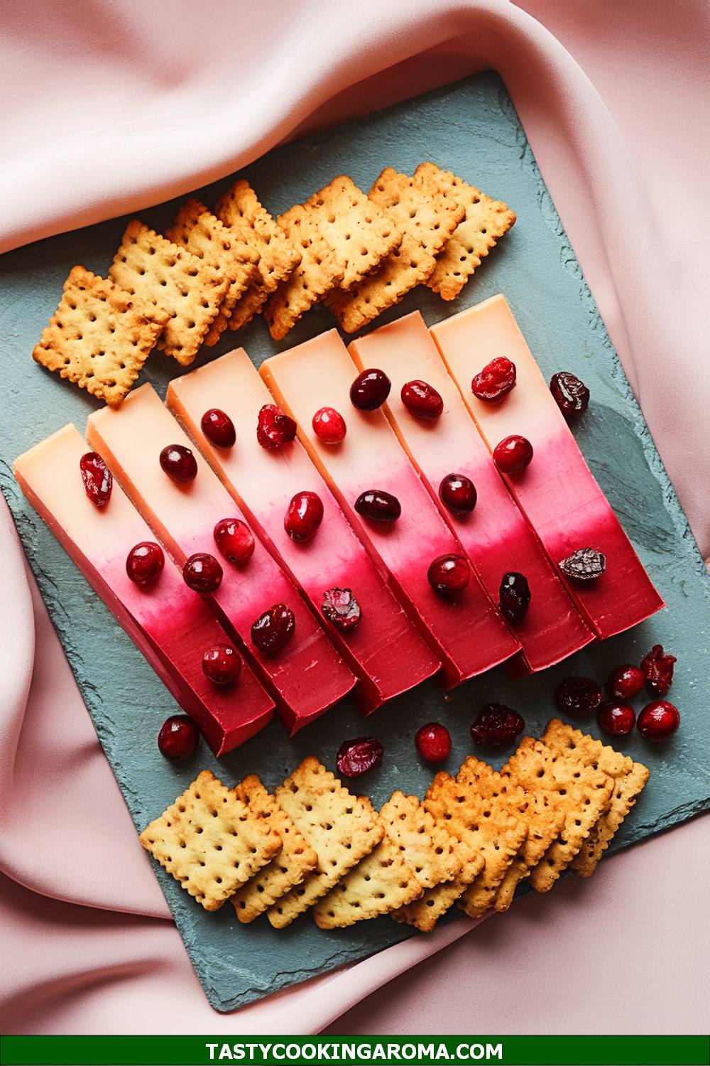 Pink and Red Ombre Cheese Slices with Cranberry Crackers