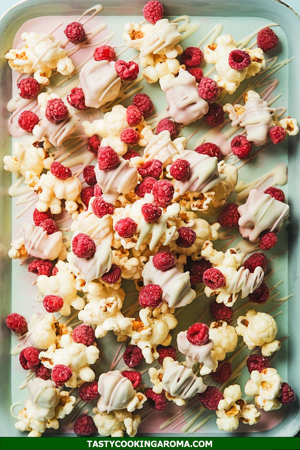 White Chocolate Raspberry Popcorn Clusters