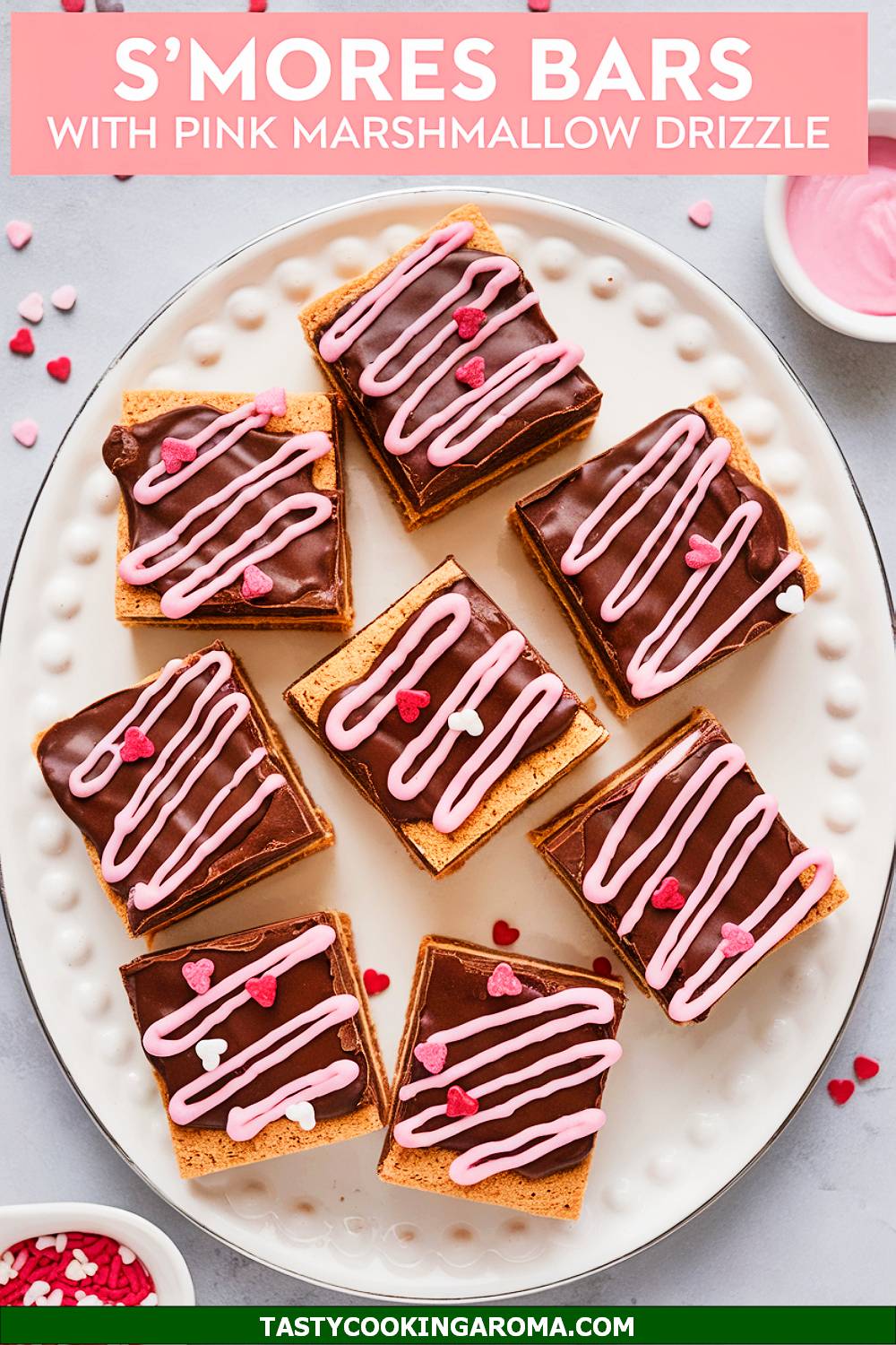 Valentine S’mores Bars with Pink Marshmallow Drizzle