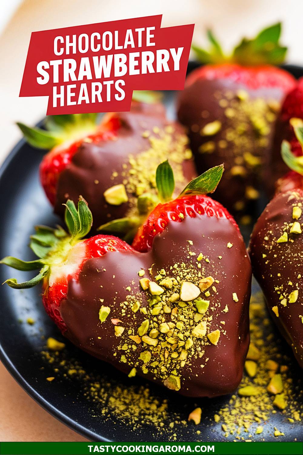 Chocolate-Covered Strawberry Hearts with Pistachio Dust