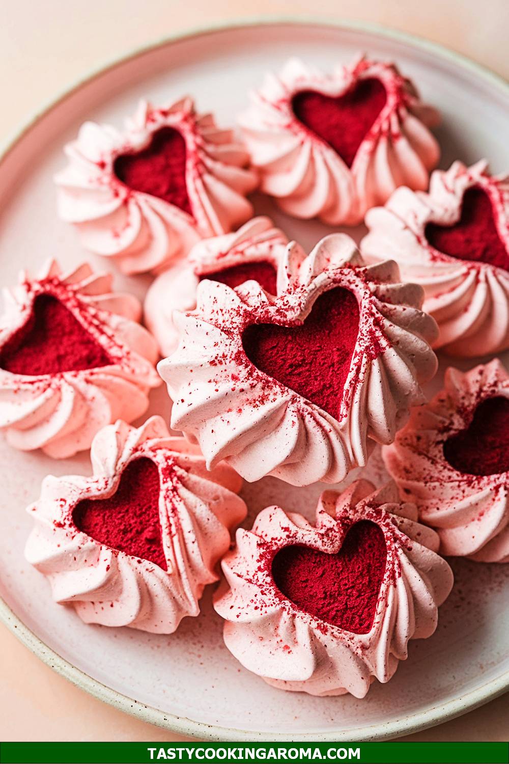 Heart-Shaped Raspberry Meringues