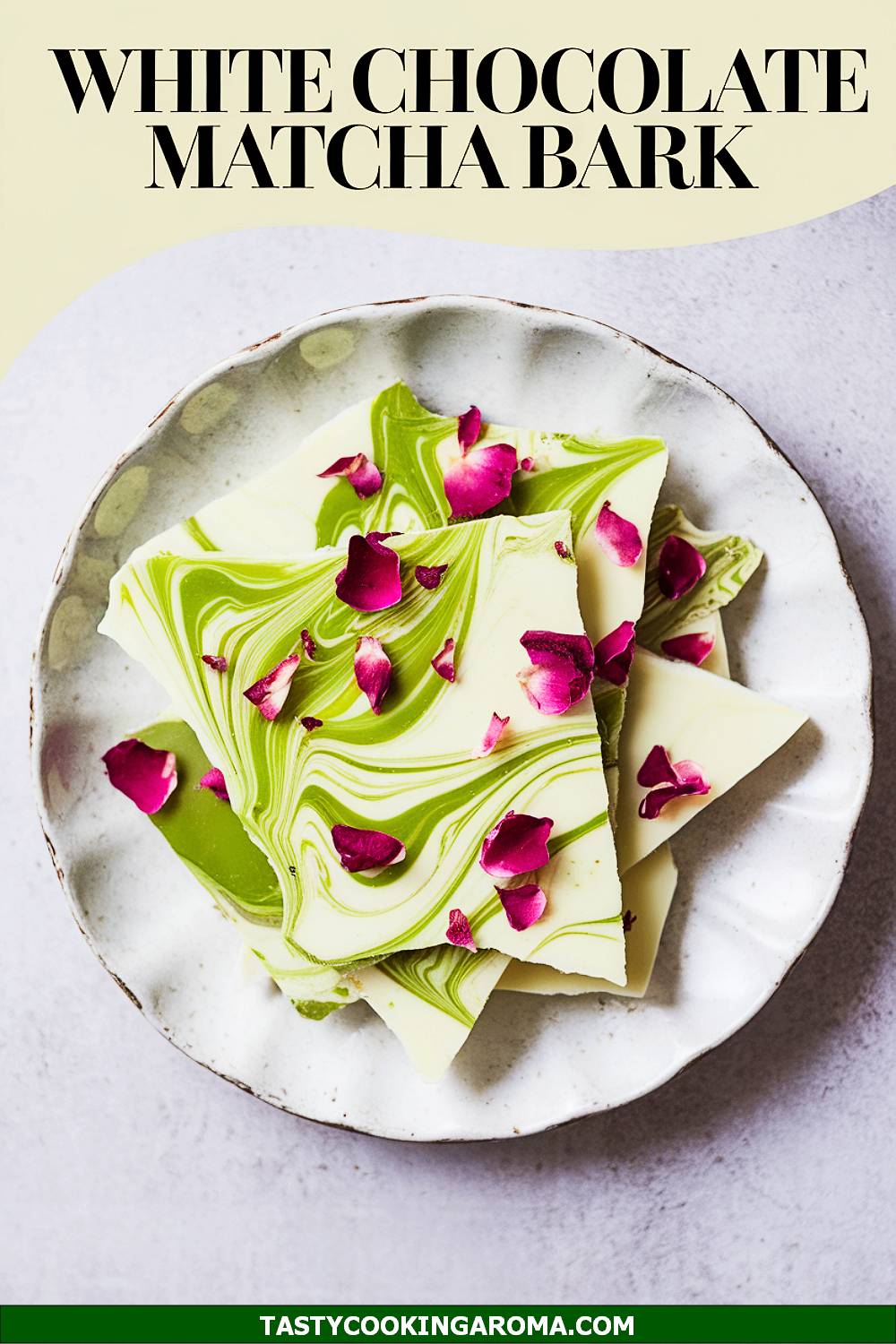 White Chocolate Matcha Bark with Edible Roses