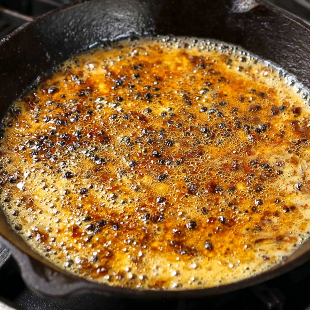 Stir in your crushed peppercorns and pour in the brandy. Let everything bubble away for 2 to 3 minutes, stirring often, until the liquid reduces by almost half. If you're using steak drippings, scrape up any browned bits stuck to the bottom - that's pure flavor.