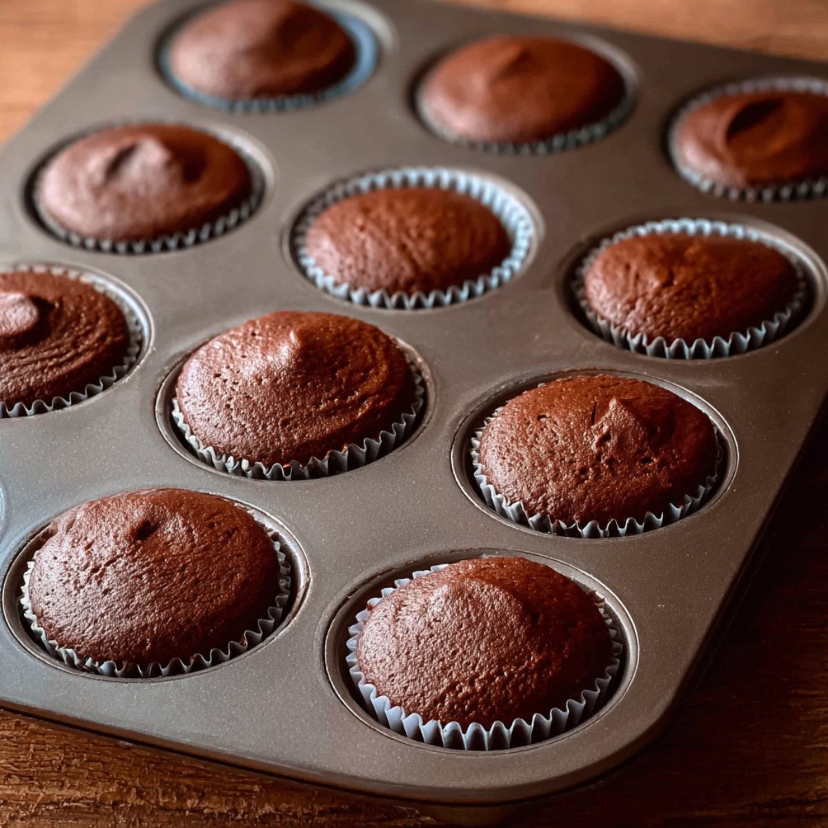 Slide the pan into the oven and bake for 17 to 20 minutes. The cupcakes are done when a toothpick inserted into the center comes out clean or with just a few moist crumbs.
