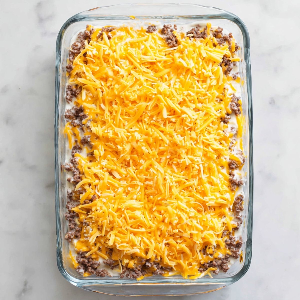 Now for the fun part—layering. Start with a layer of sliced potatoes on the bottom of the dish. Add a layer of browned beef, then pour some of the soup mixture over the top. Sprinkle with cheese. Repeat the layers until you've used everything up, finishing with a generous layer of cheese on top.