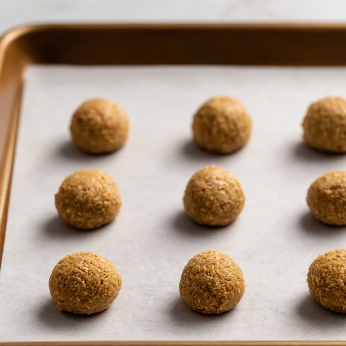Scoop about 2 heaping tablespoons (or 45g) of dough per cookie and arrange them about 3 inches apart on the baking sheets. You'll fit roughly 6 cookies per sheet. The cookies will spread a bit during baking.